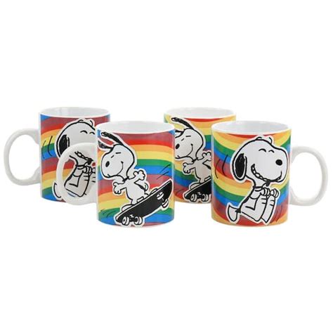 Gibson Peanuts 70th Anniversary 15oz 4 Piece Stoneware Mug .